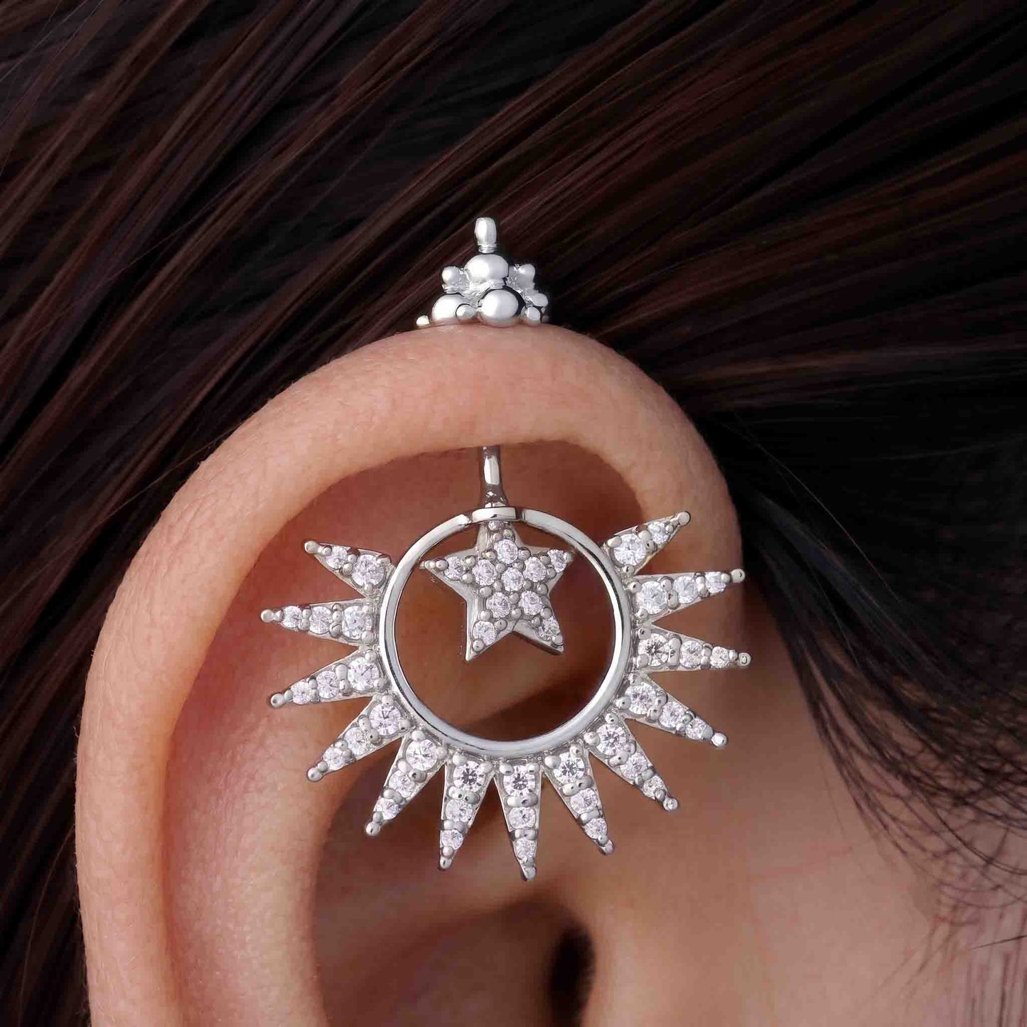 Silver Bugadi Celestial Star Kalash Top Diamond Design With Sunburst Jacket