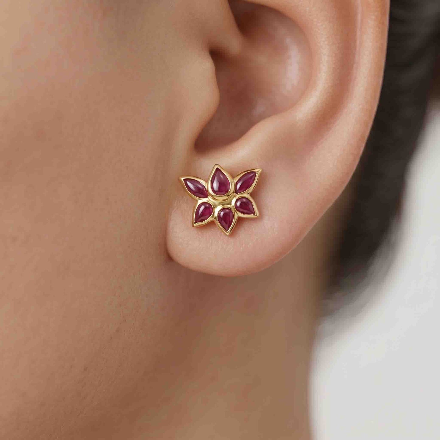 Silver Red Kemp Lotus Earring