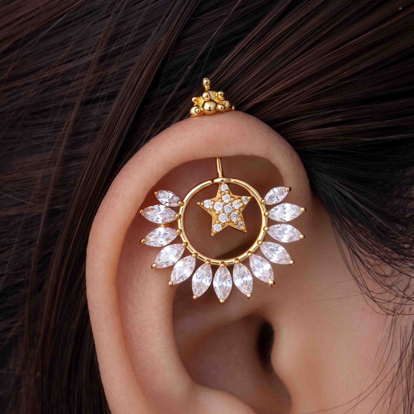 Silver Bugadi Celestial Star Kalash Top Diamond Design With Pushpa Petal Jacket