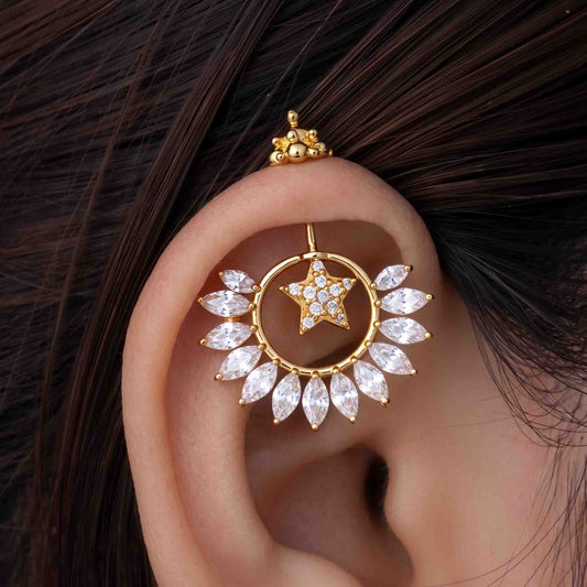 Silver Bugadi Celestial Star Kalash Top Diamond Design With Pushpa Petal Jacket