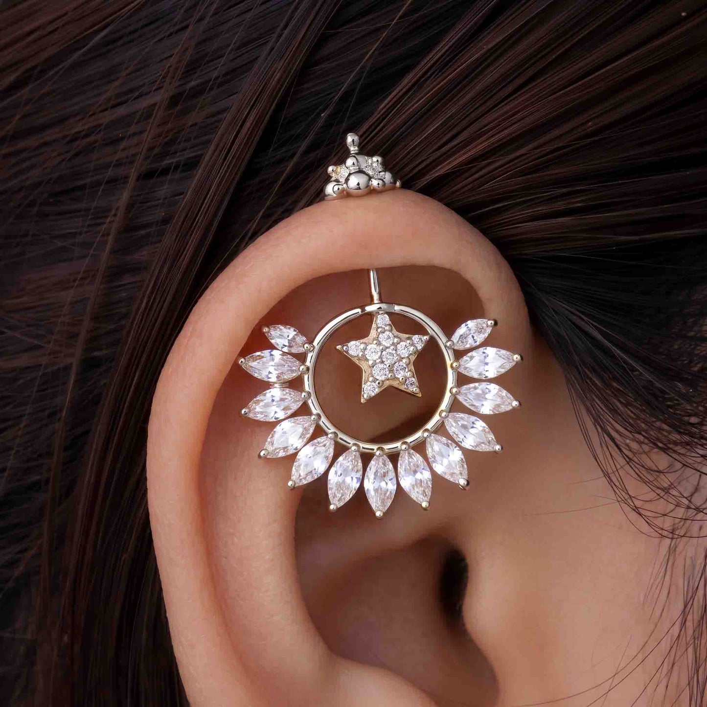 Silver Bugadi Celestial Star Kalash Top Diamond Design With Pushpa Petal Jacket