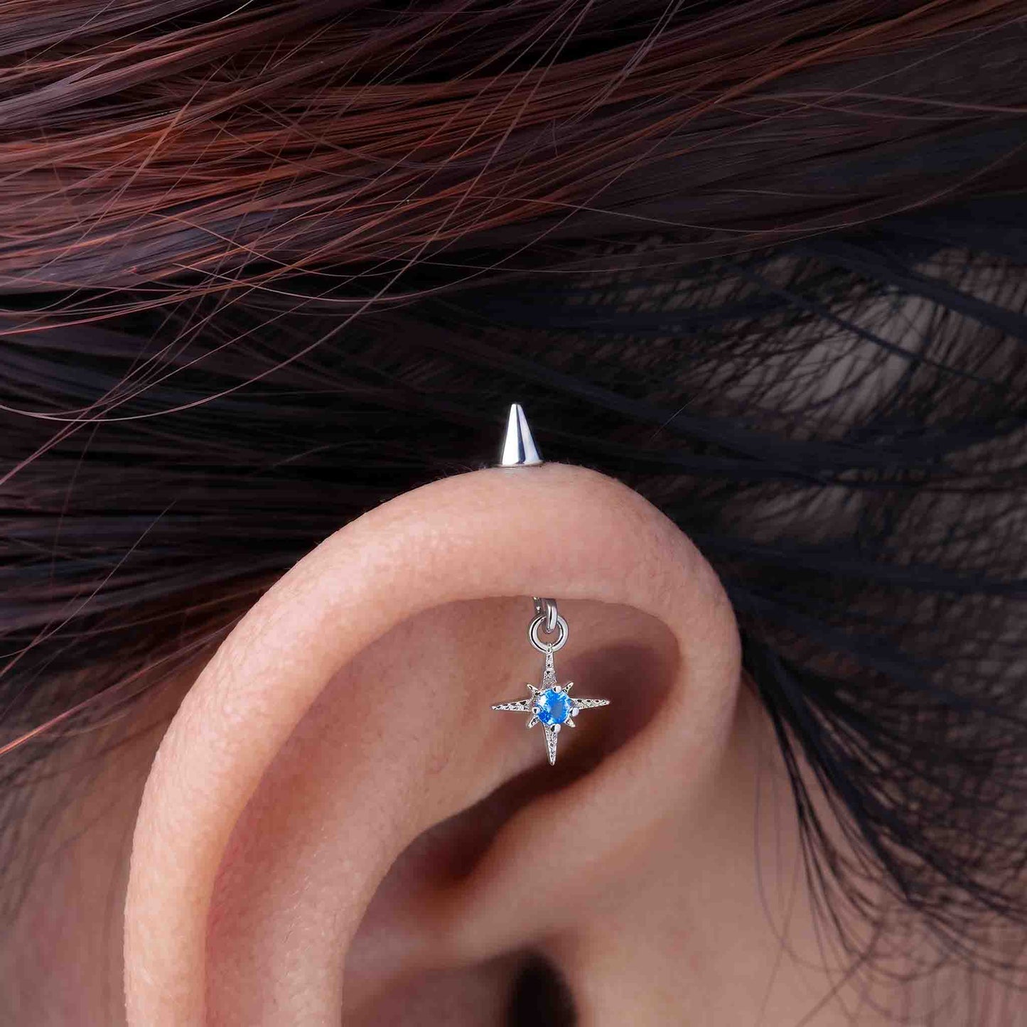 Silver Bugadi Hanging Dhurva Tara Blue Stone With Cone Top Design