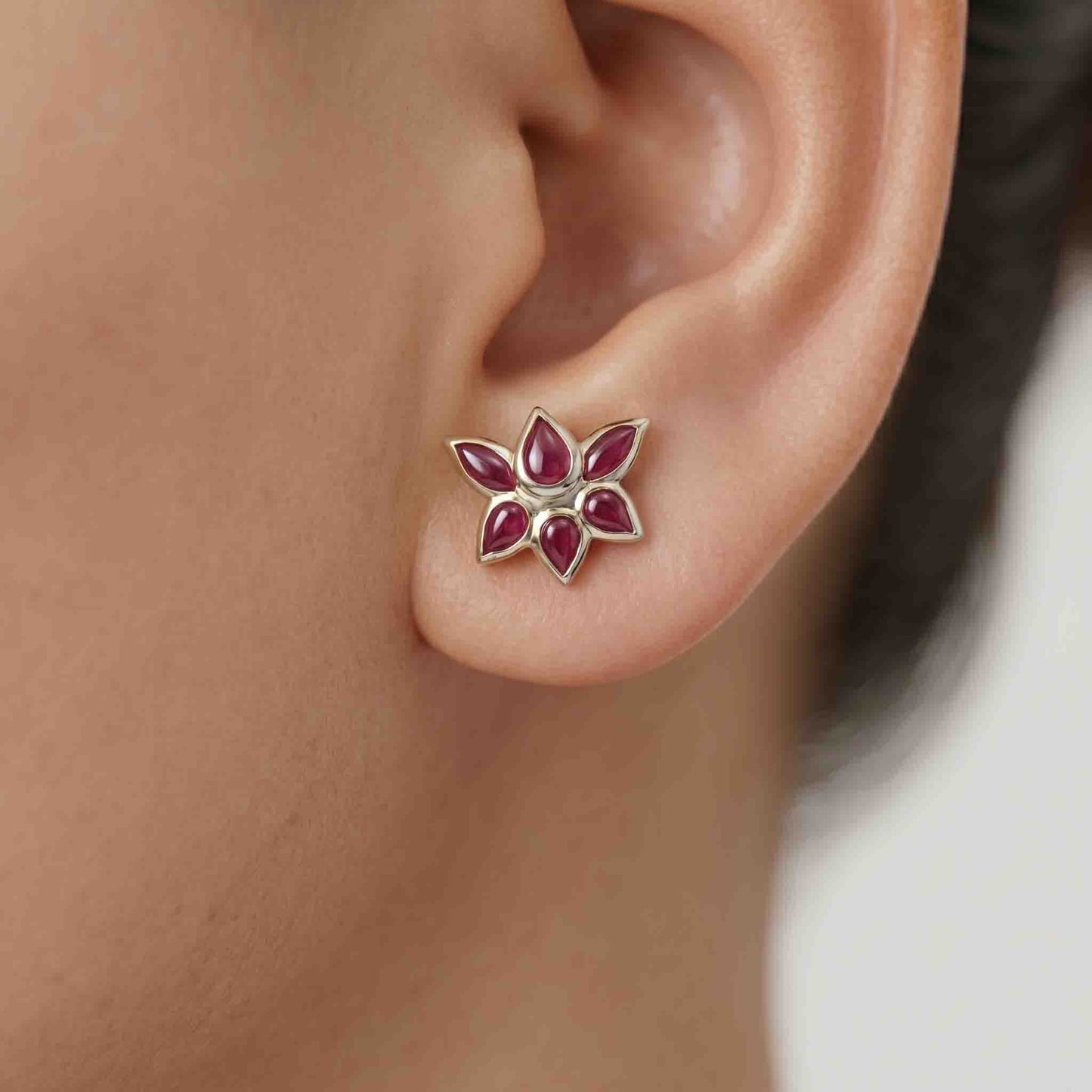 Silver Red Kemp Lotus Earring