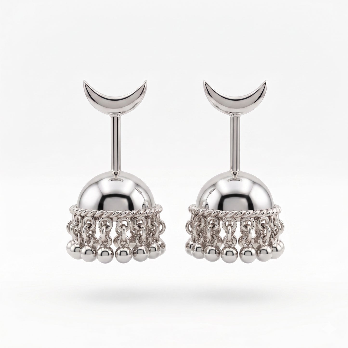 SILVER JHUMKA WITH MOON TOP BUGADI
