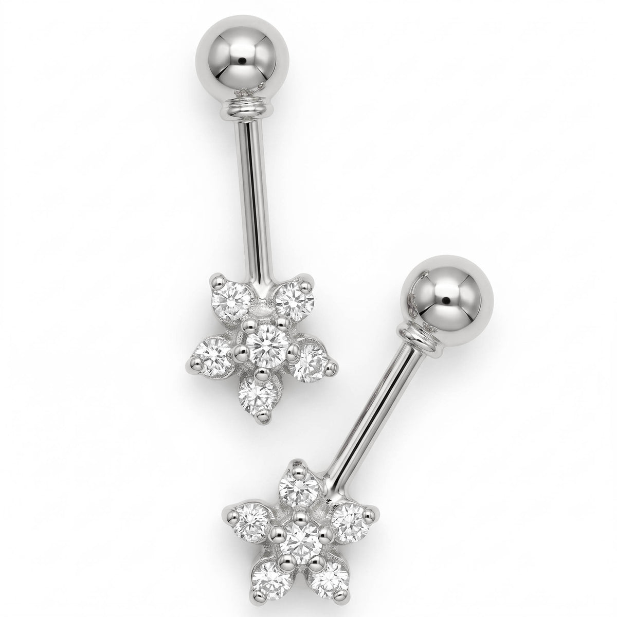 Silver Bugadi 6 Stone Flower Ball Top Gold Diamond Design