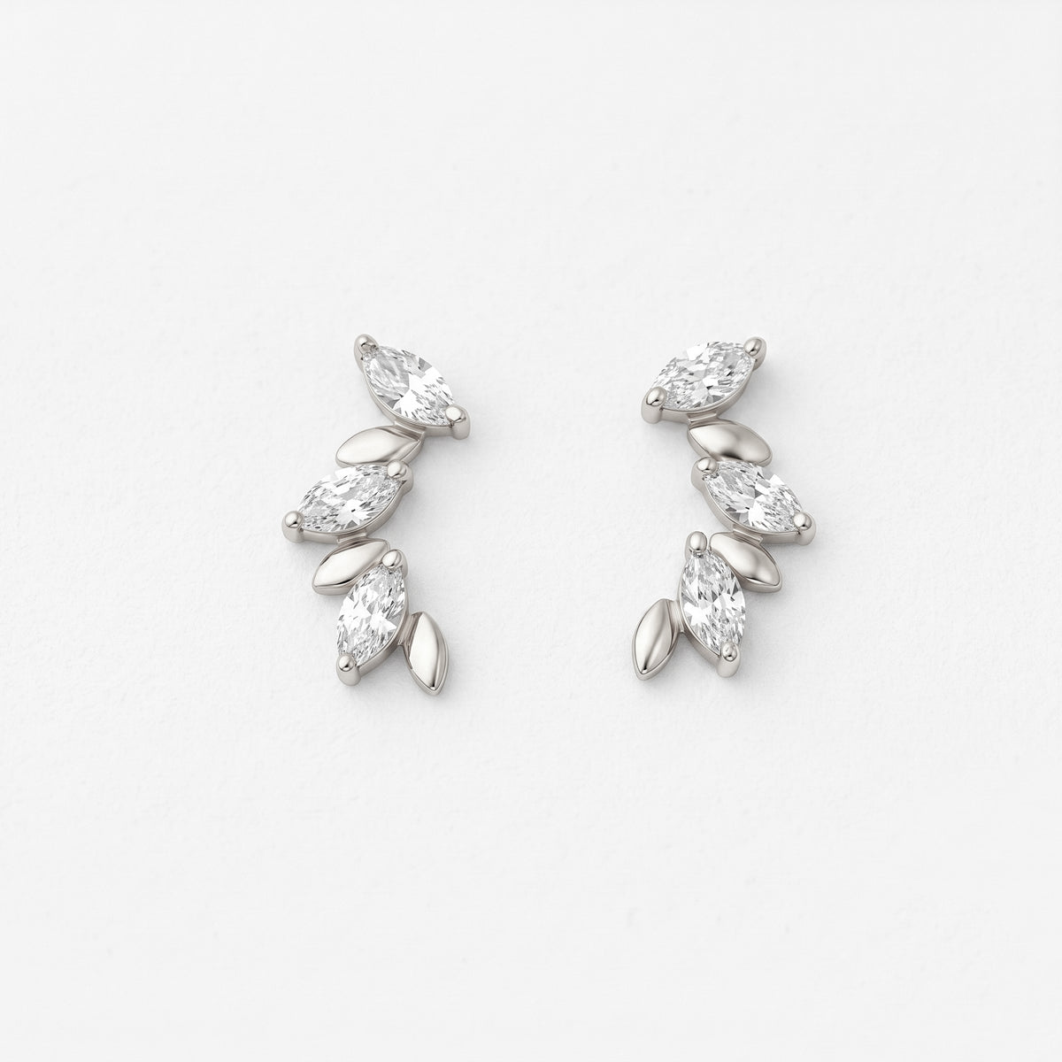 Silver Marquis Gilded Vine Stud Earrings