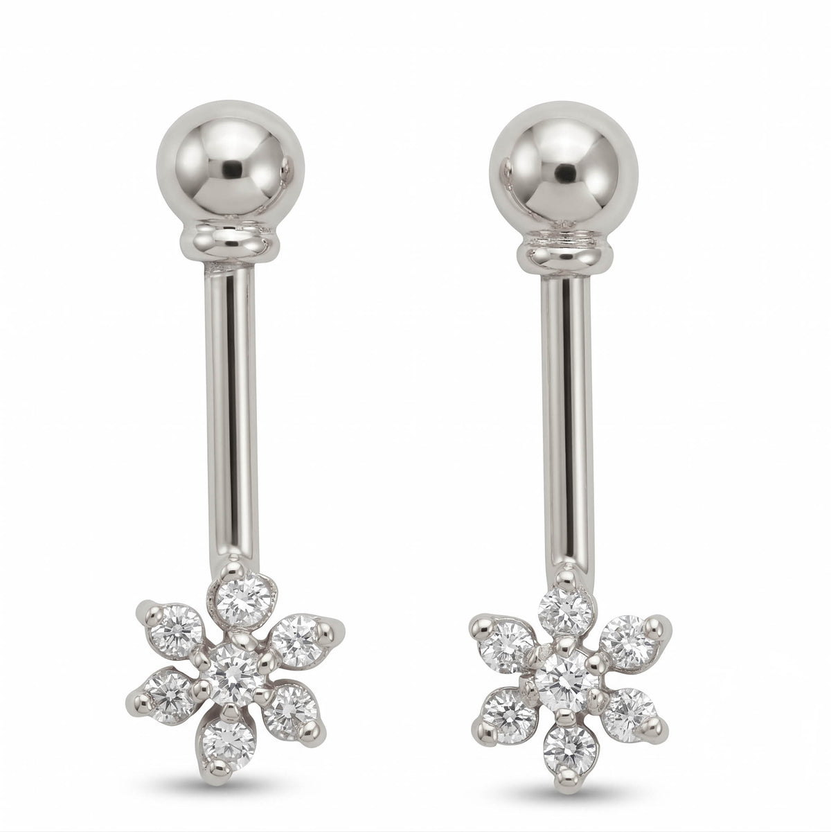 Silver Bugadi 7 Stone Flower Ball Top Gold Diamond Design