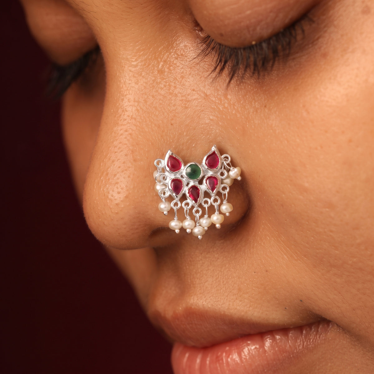 Silver Jhari Pearl Nosepin