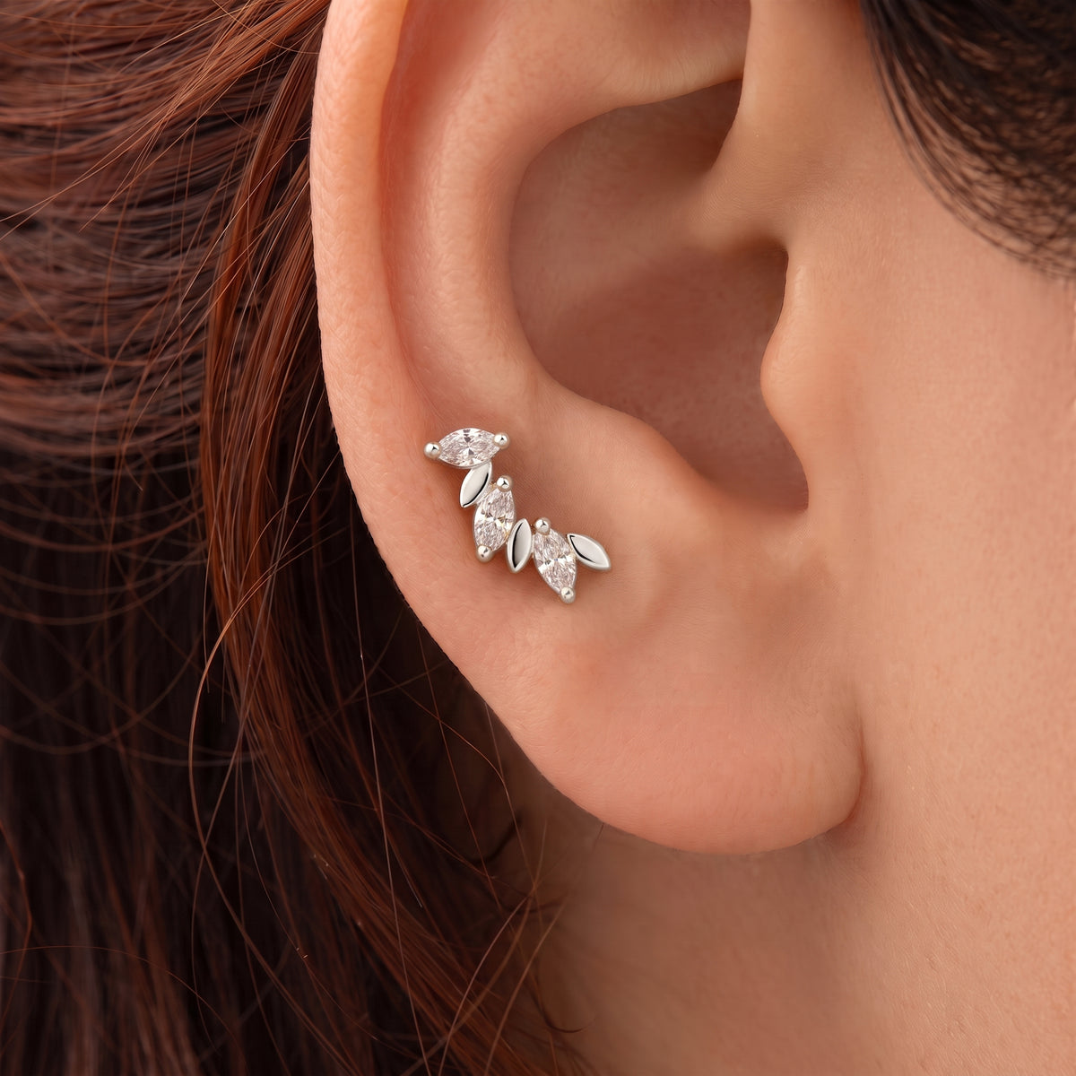 Silver Marquis Gilded Vine Stud Earrings