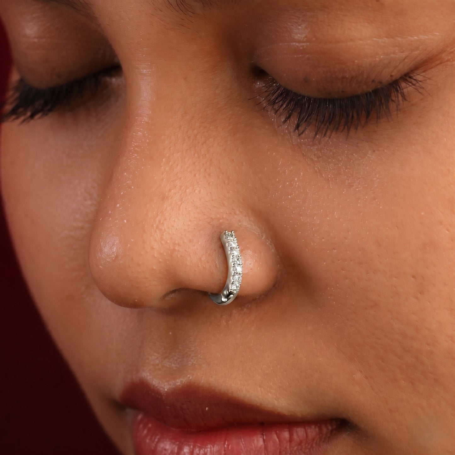 Silver U-Shaped Stone Set Nose Ring