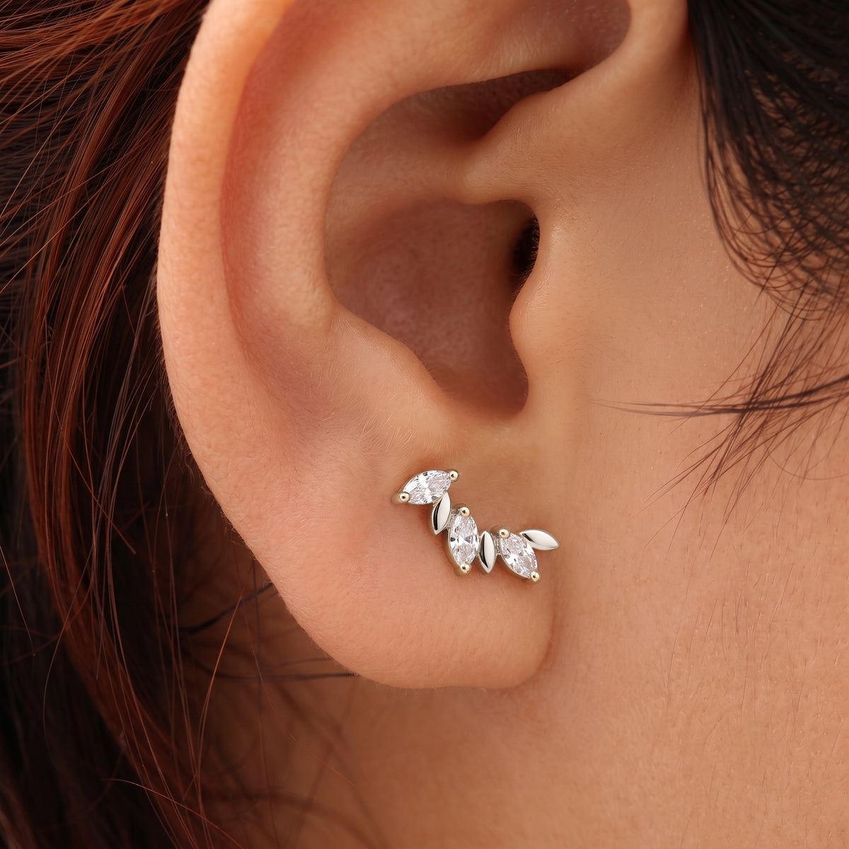 Silver Marquis Gilded Vine Stud Earrings