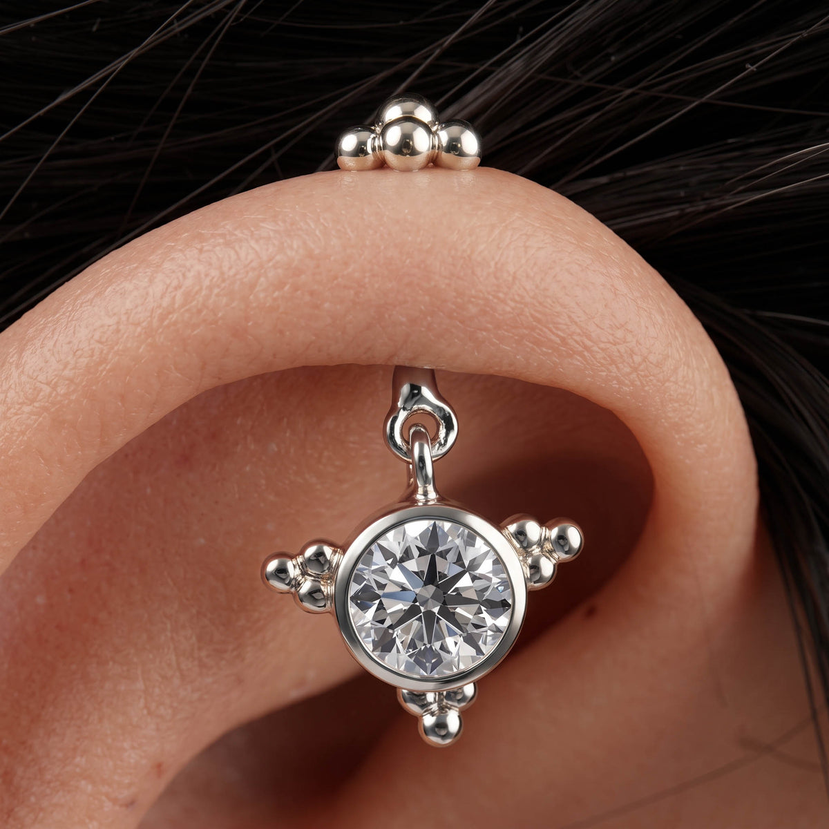 Silver Bugadi Vajra Hanging 6 Bead Top Diamond Design