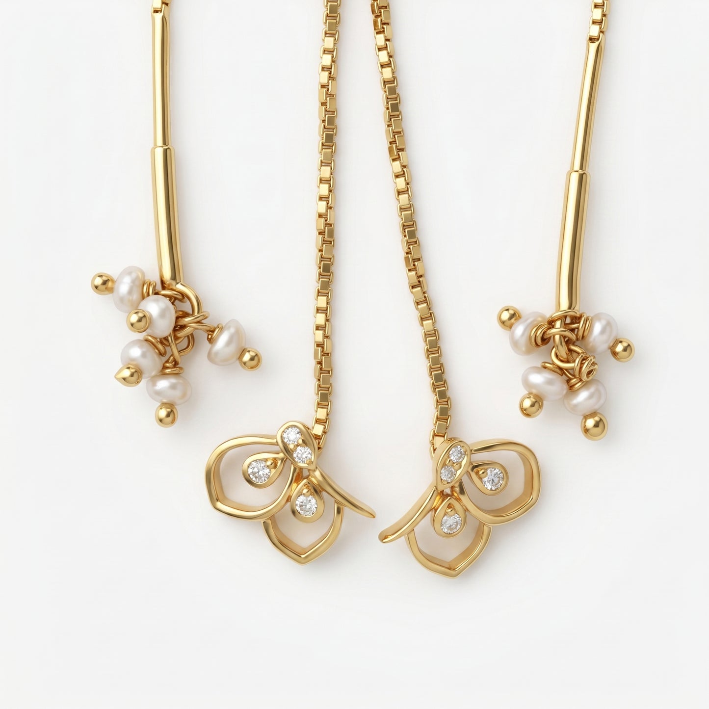 Silver Earring Threader Butterfly Stone Stud & Pearl Hanging Diamond Deign