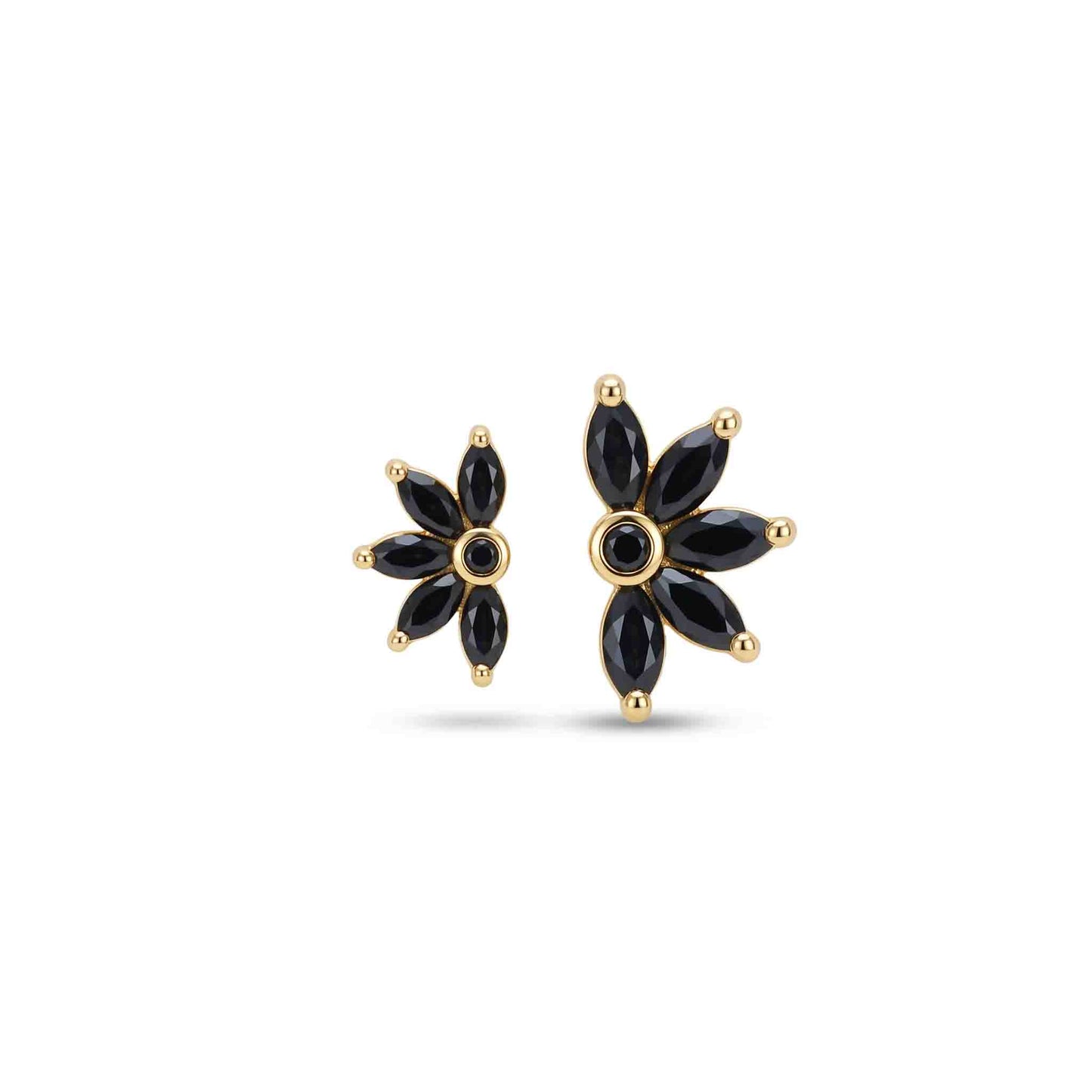 Silver 5 Marquise Black Earring