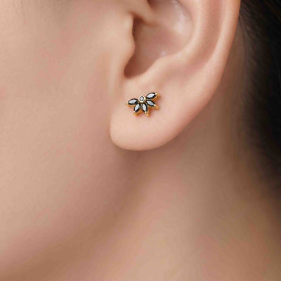 Silver 5 Marquise Black Earring
