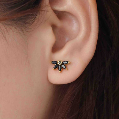 Silver 5 Marquise Black Earring