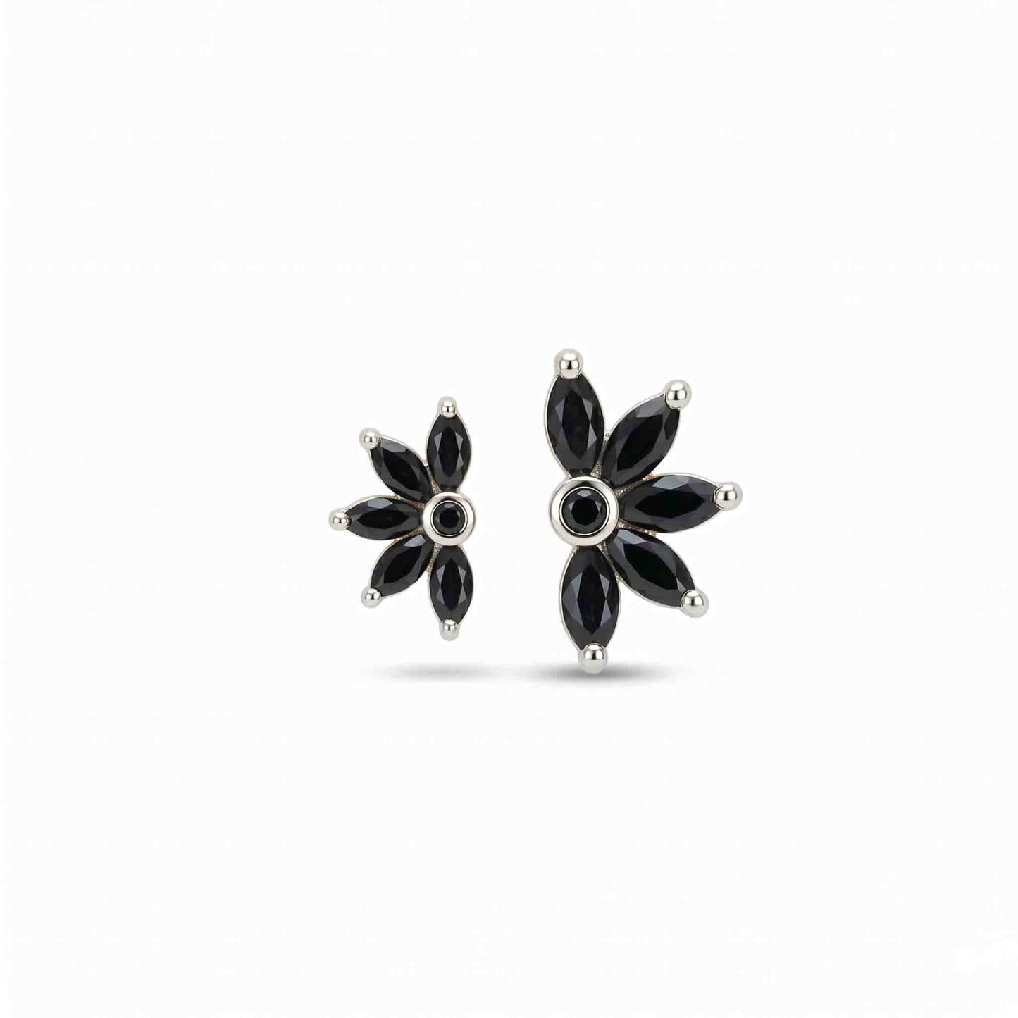 Silver 5 Marquise Black Earring