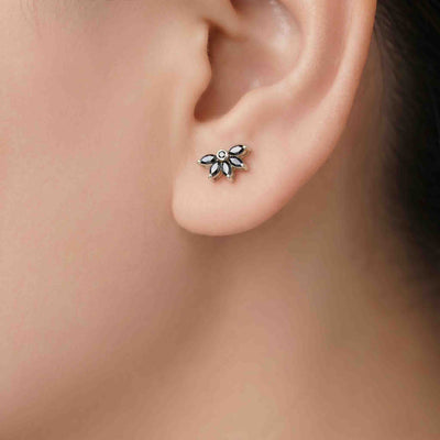 Silver 5 Marquise Black Earring