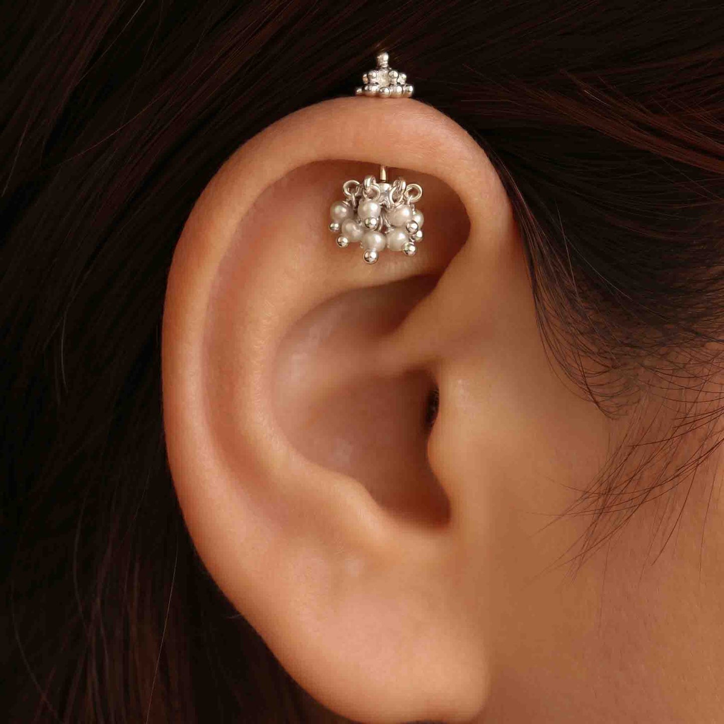 Silver Pearl Bunch With Gopuram top Design