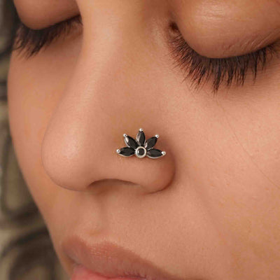 Silver 5 Marquise Black Nose pin