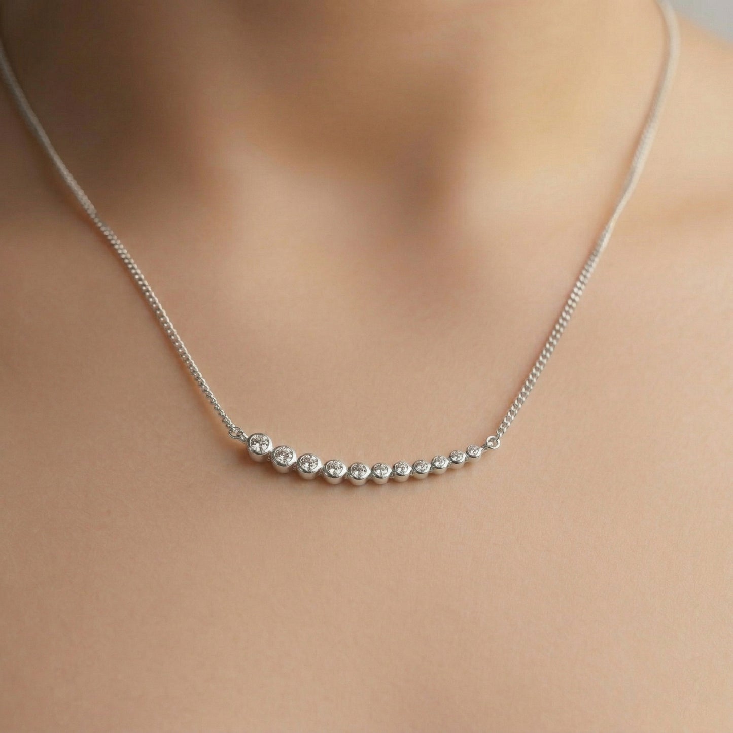 Silver Chain 11 Stone Line Diamond Design