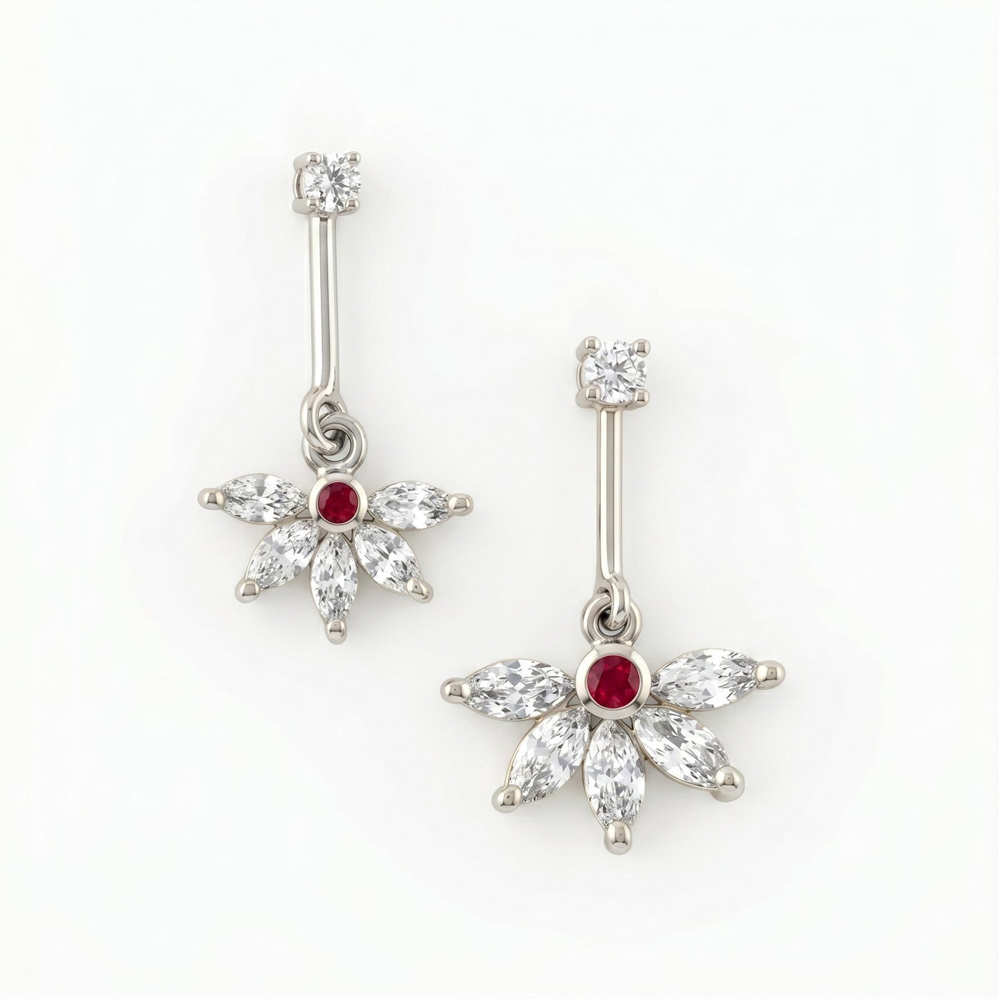 5 Marquise Stone Hanging Bugadi with Top Stone (Silver)