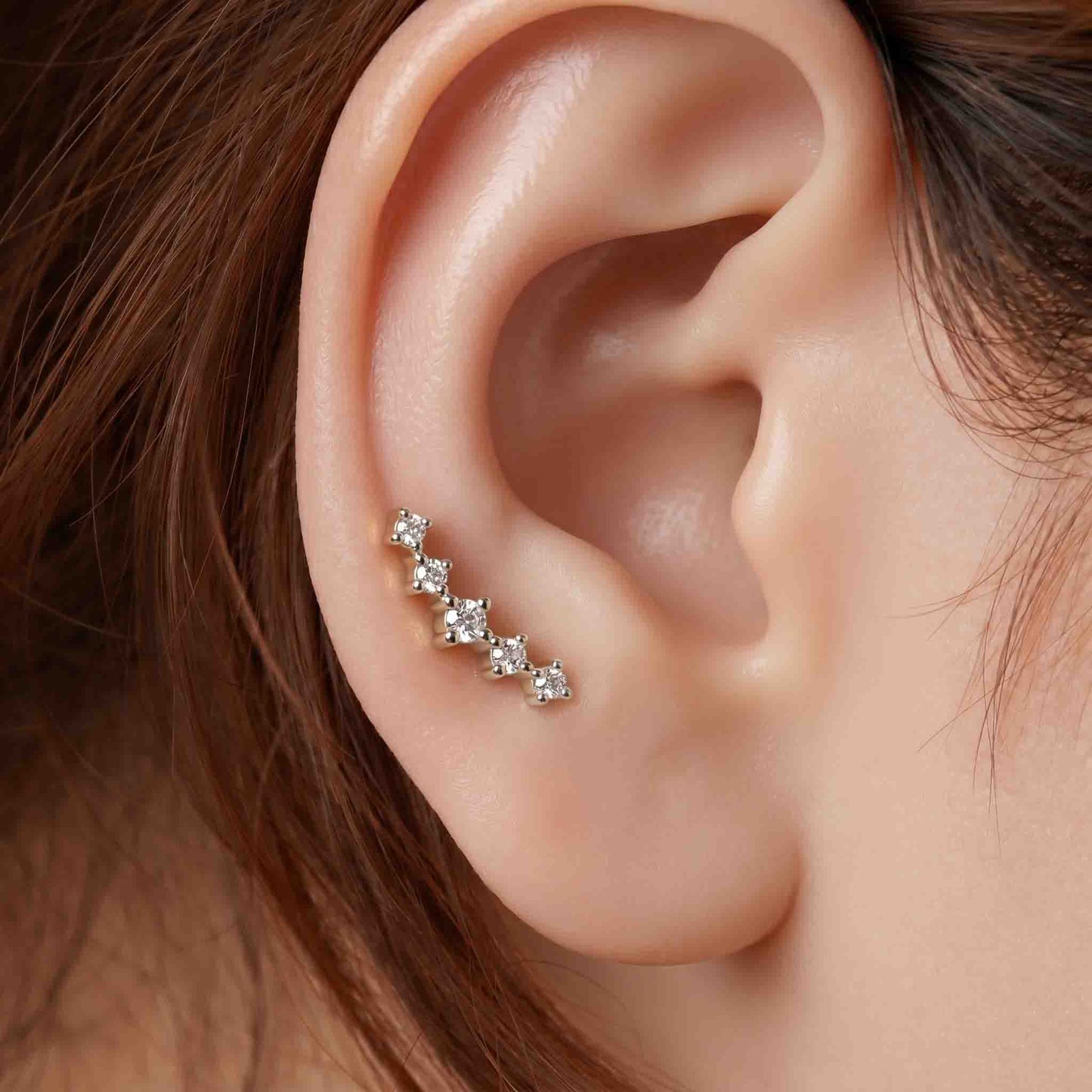 Silver Stone Line Helix Earrings