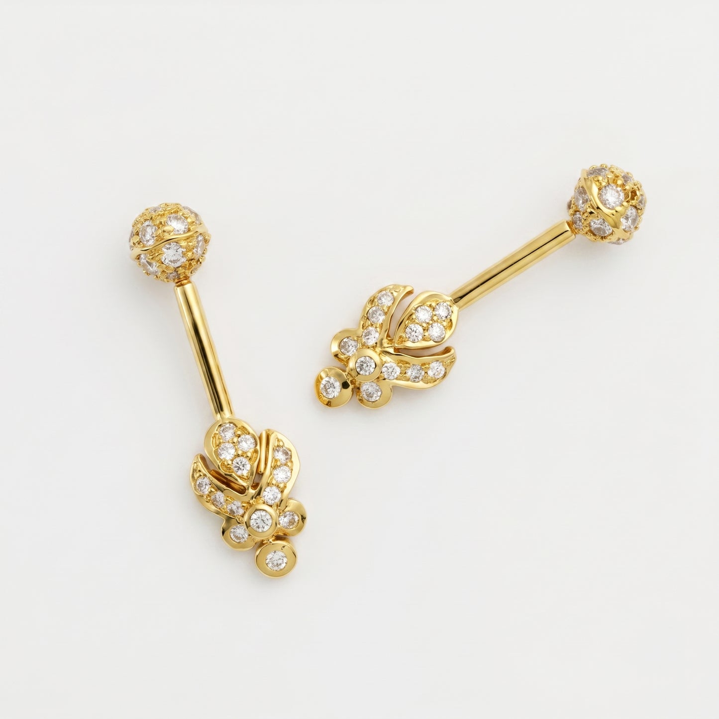 Silver Bugadi Lotus Bud Stone Ball 2 Top Gold Diamond Design