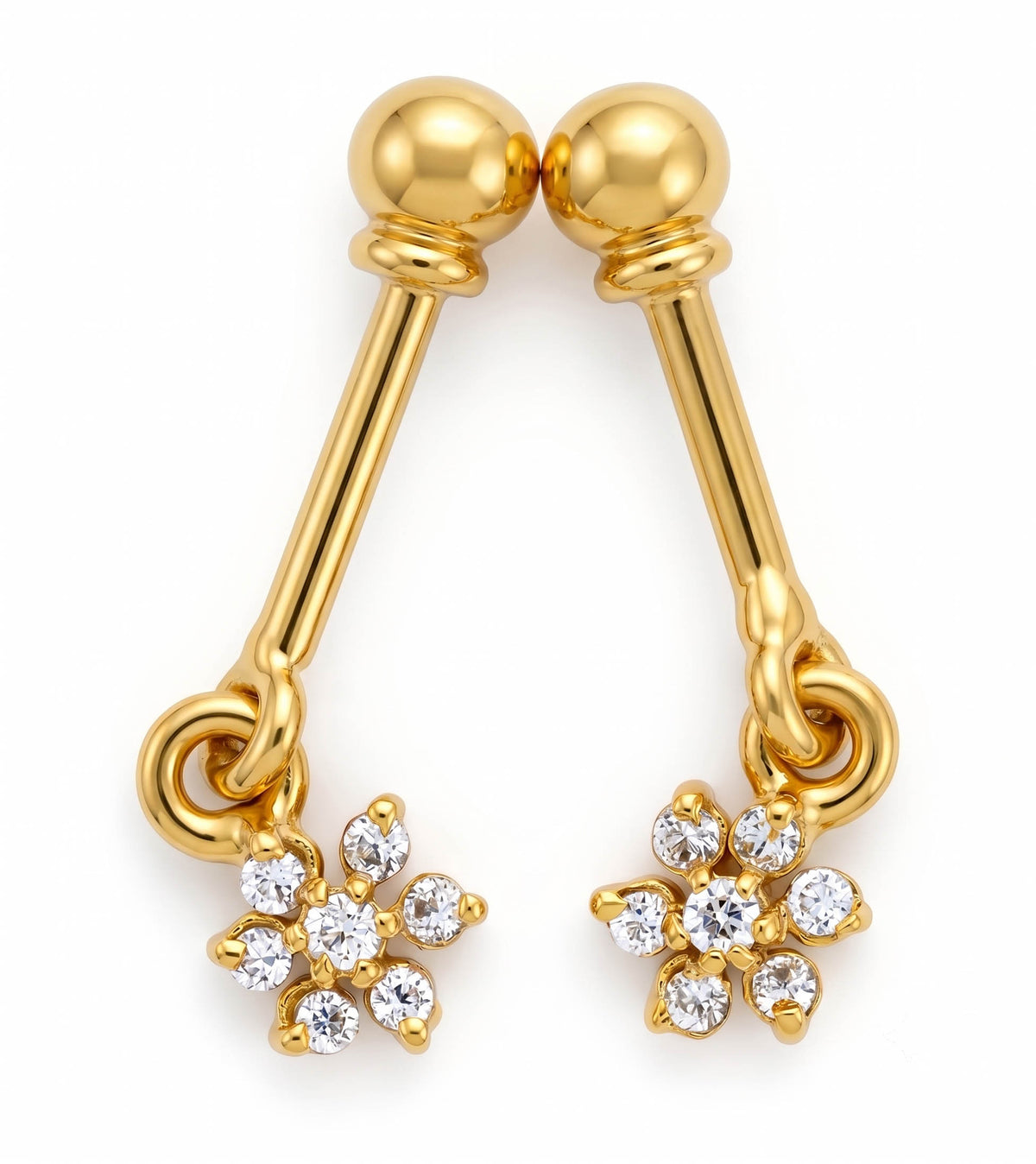 Silver Bugadi 7 Stone Flower Hanging Ball Top Diamond Design