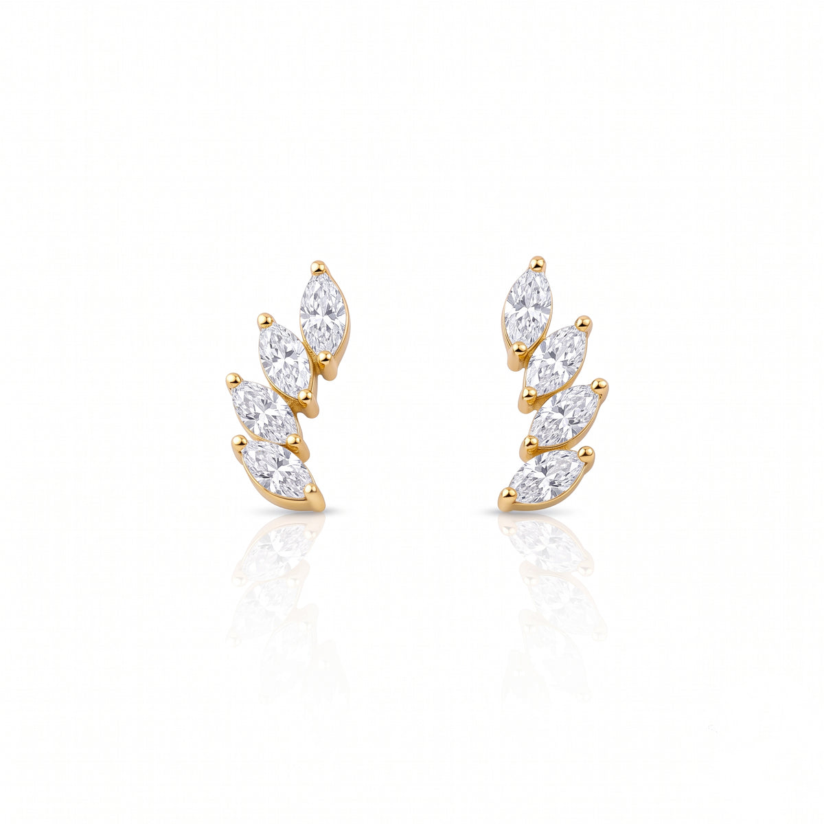 Silver Marquis Leaf Trace Stud Earrings