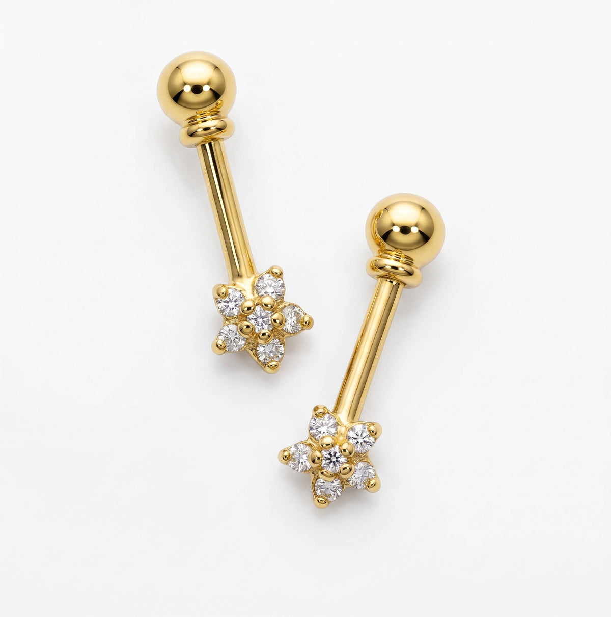 Silver Bugadi 6 Stone Flower Ball Top Gold Diamond Design