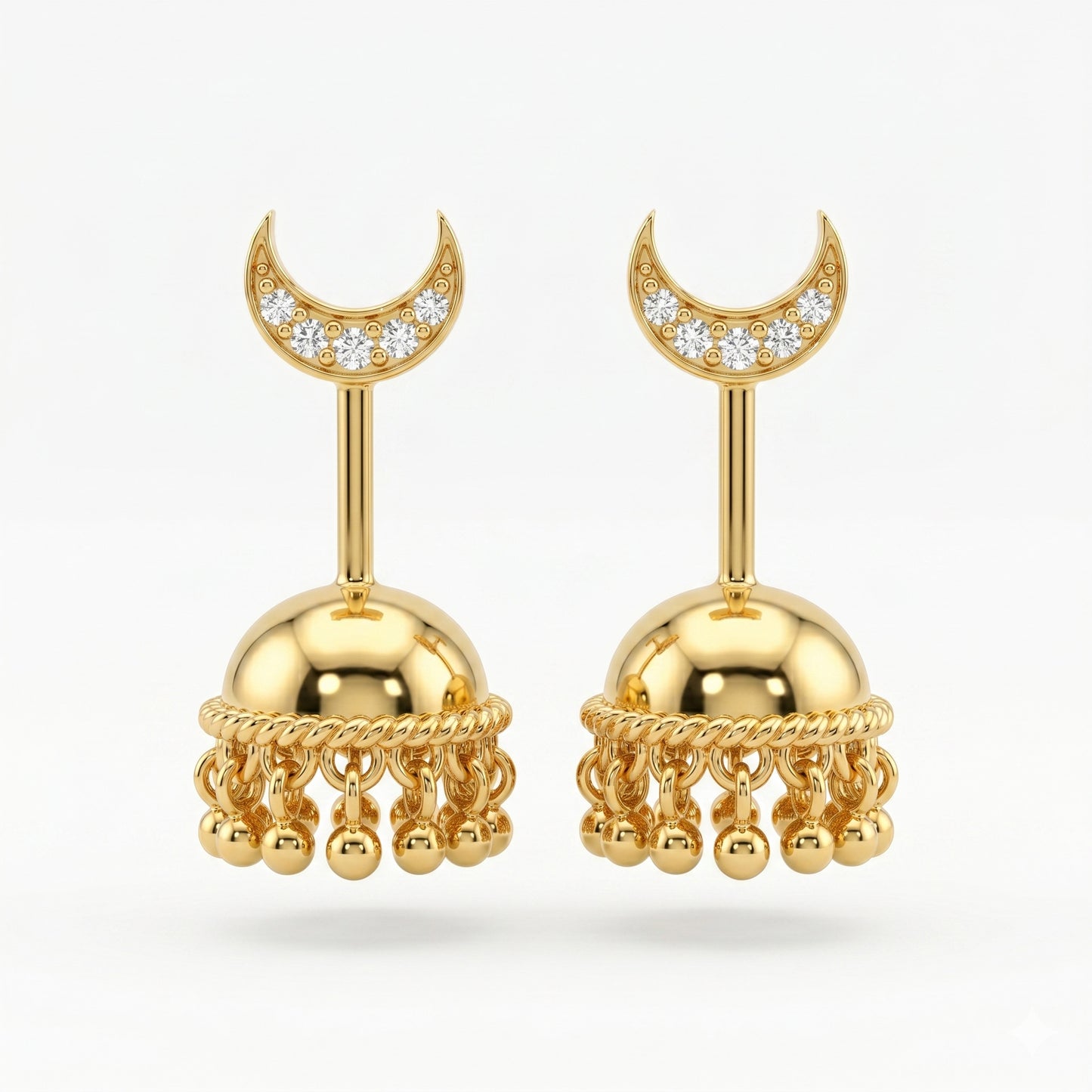 SILVER JHUMKA WITH STONE MOON TOP BUGADI