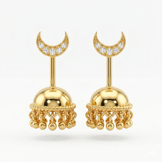 SILVER JHUMKA WITH STONE MOON TOP BUGADI