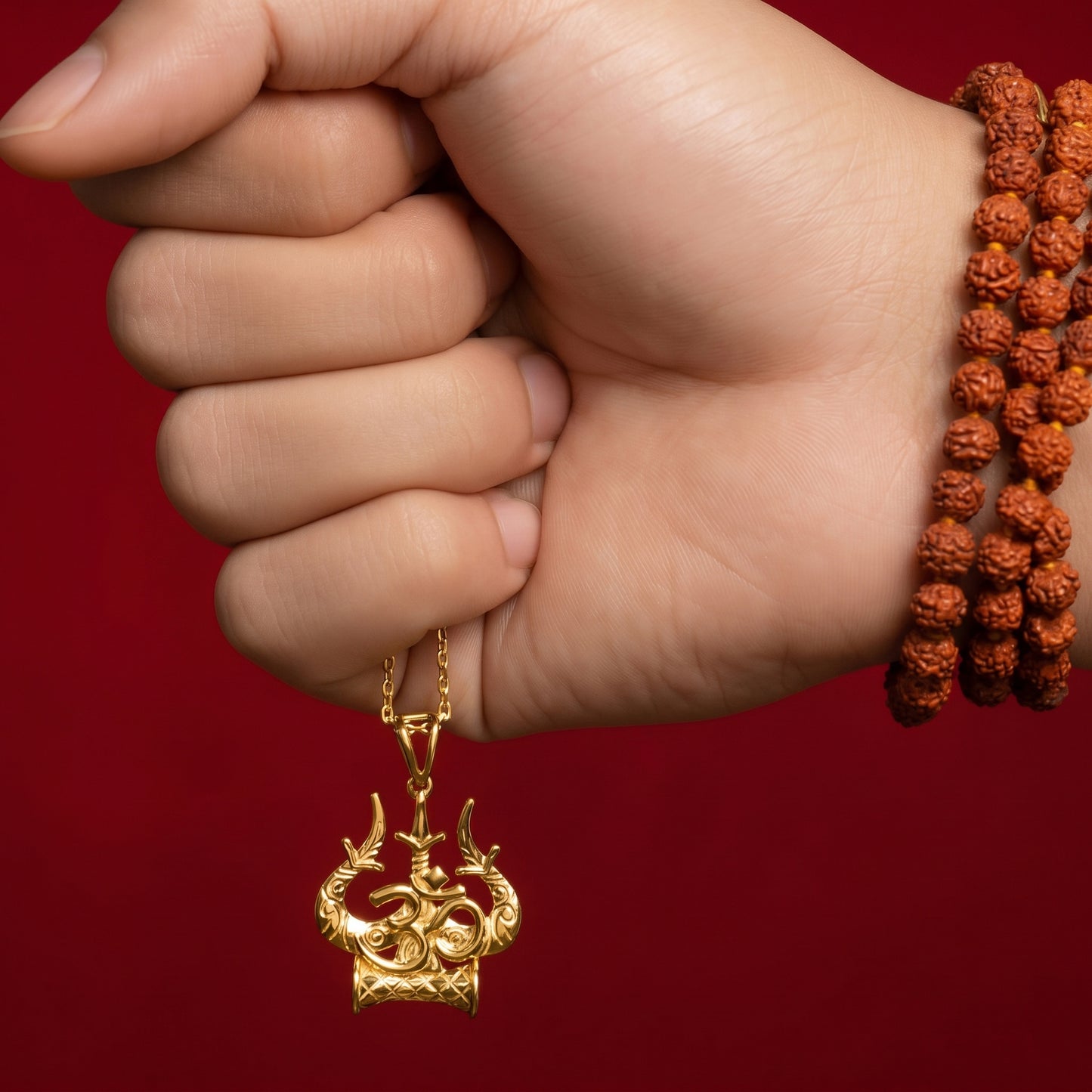 Silver Pendant Om Trishul Damru Design