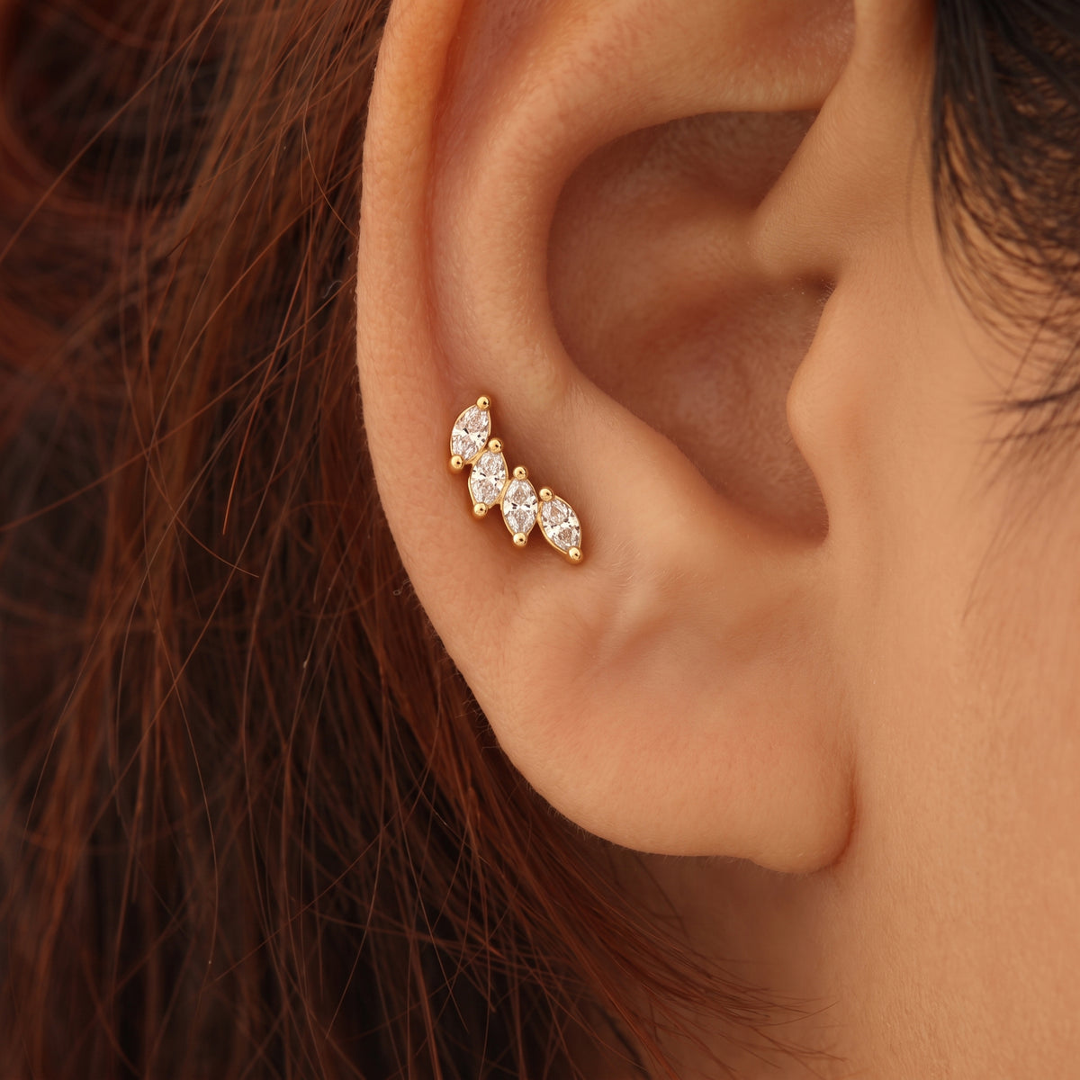 Silver Marquis Leaf Trace Stud Earrings