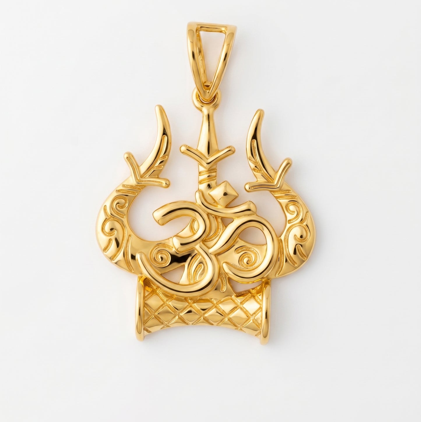 Silver Pendant Om Trishul Damru Design