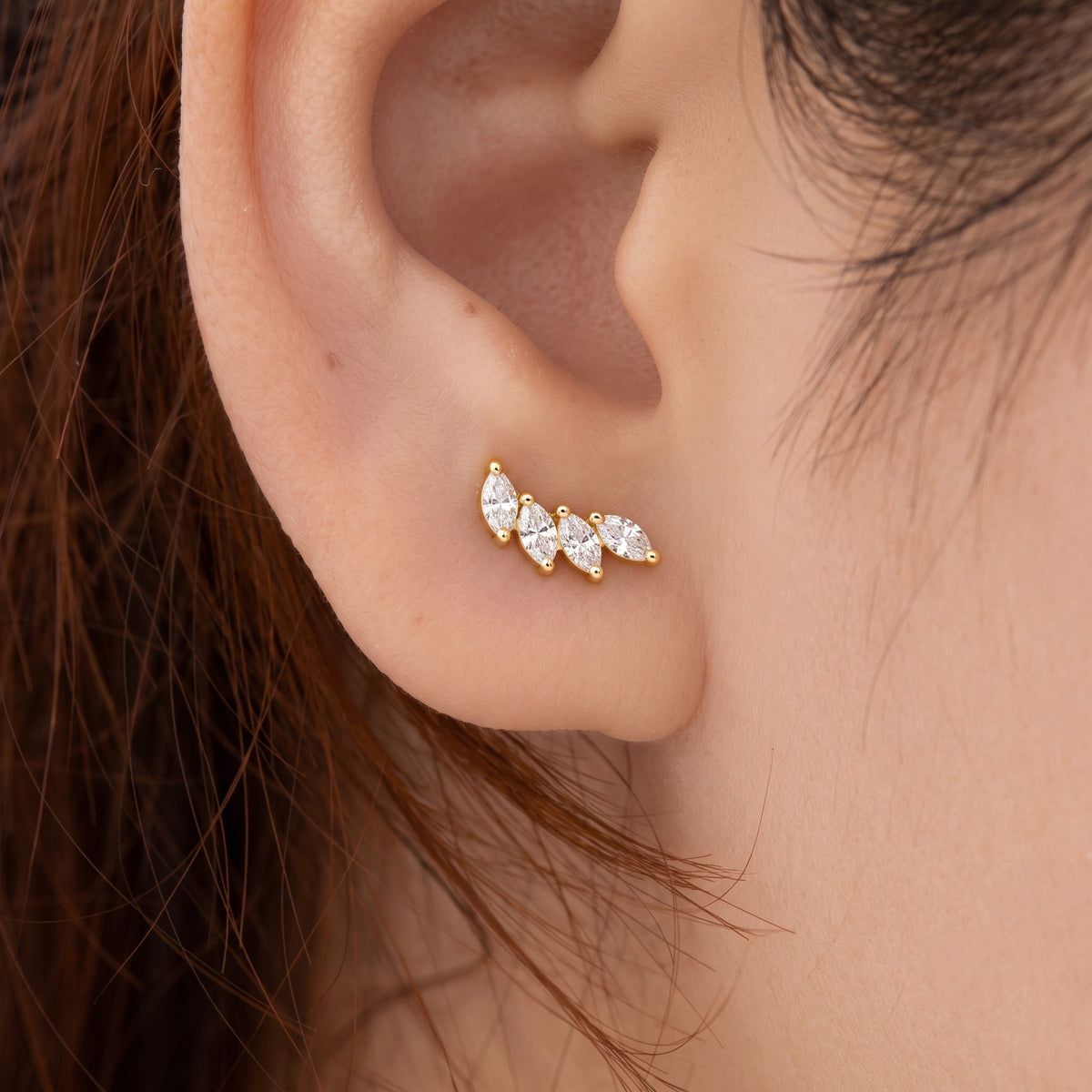 Silver Marquis Leaf Trace Stud Earrings