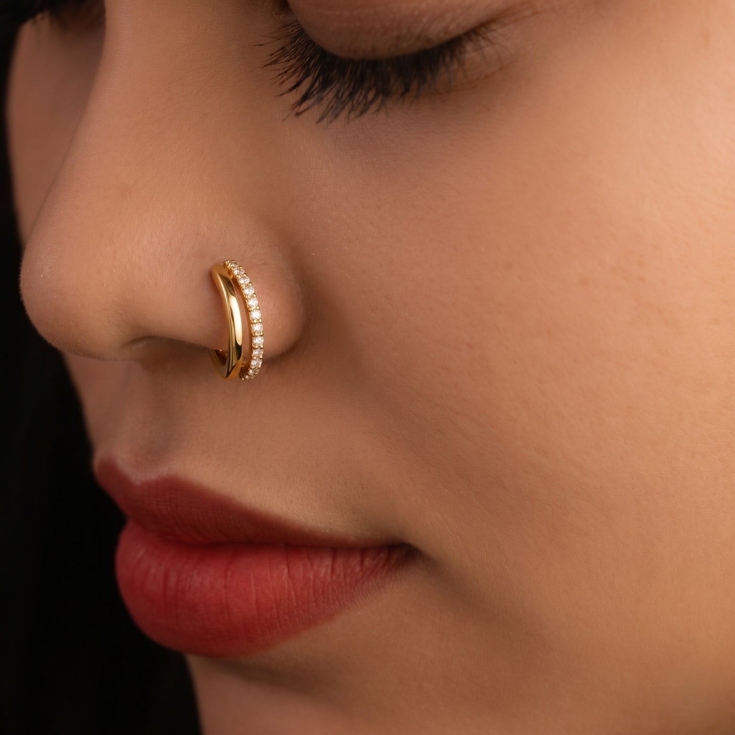 Silver Plain And Stone Set Nose Ring