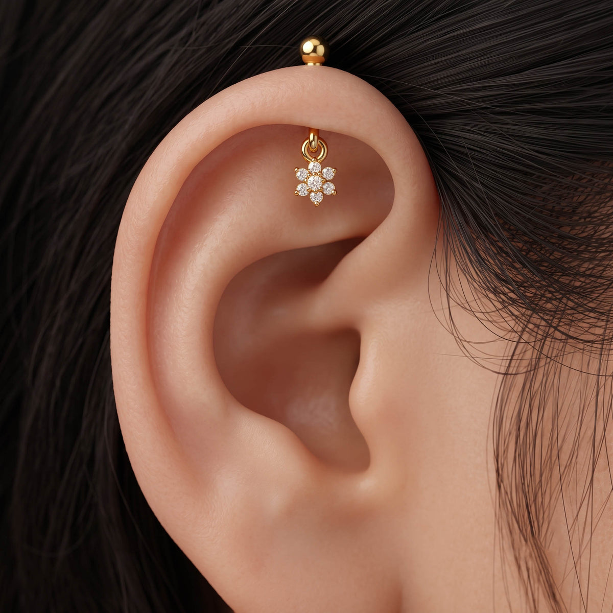 Silver Bugadi 7 Stone Flower Hanging Ball Top Diamond Design