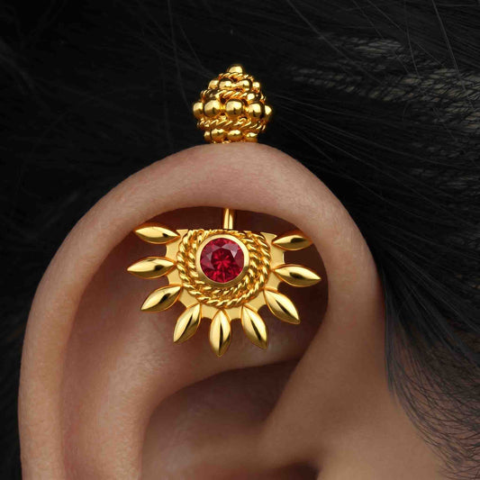 Silver Bugadi Sun Shikhara Top Gold Ruby Red Design