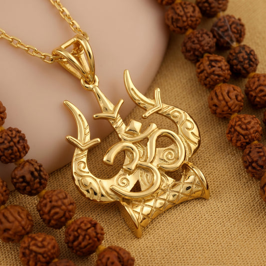 Silver Pendant Om Trishul Damru Design
