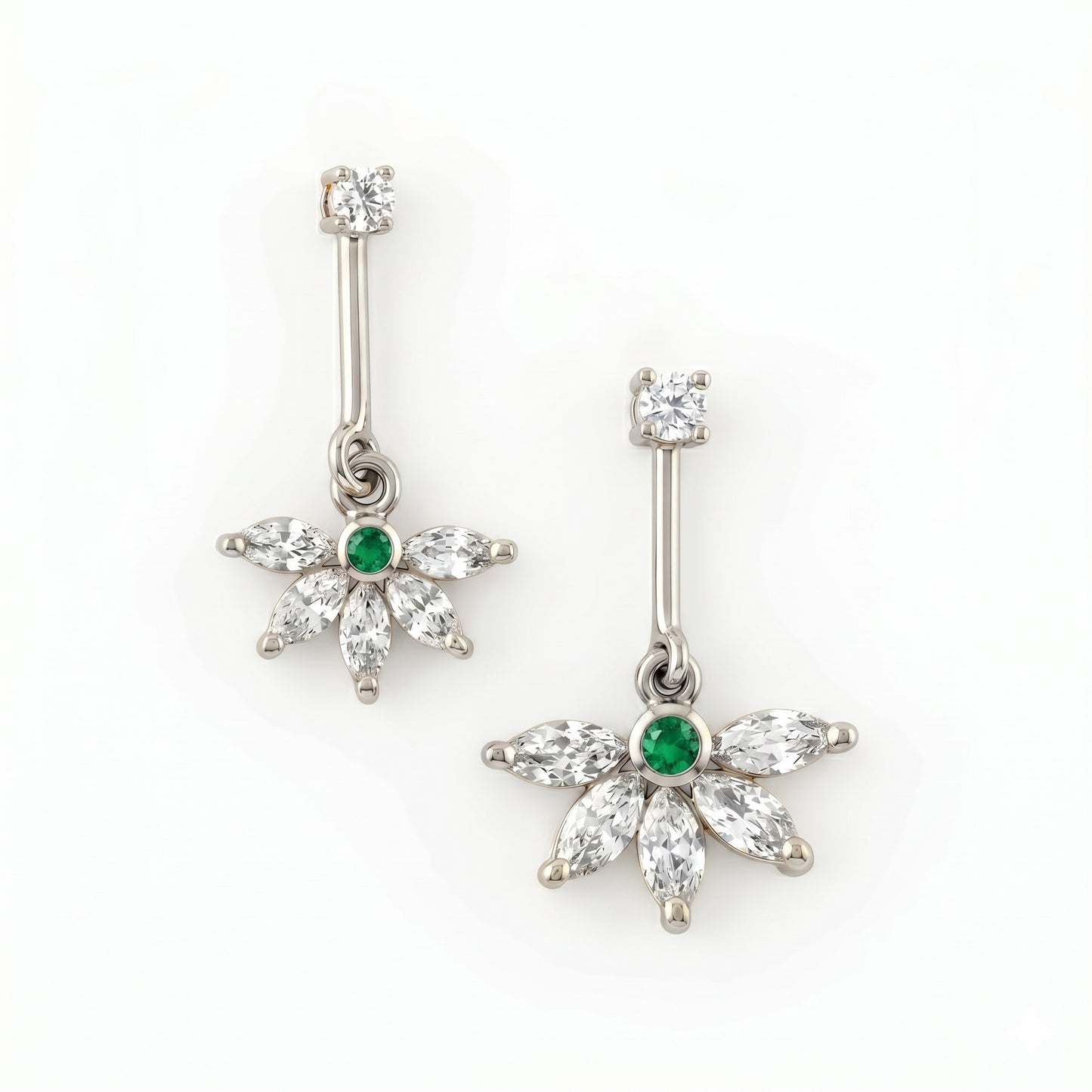 5 Marquise Stone Hanging Bugadi with Top Stone (Silver)