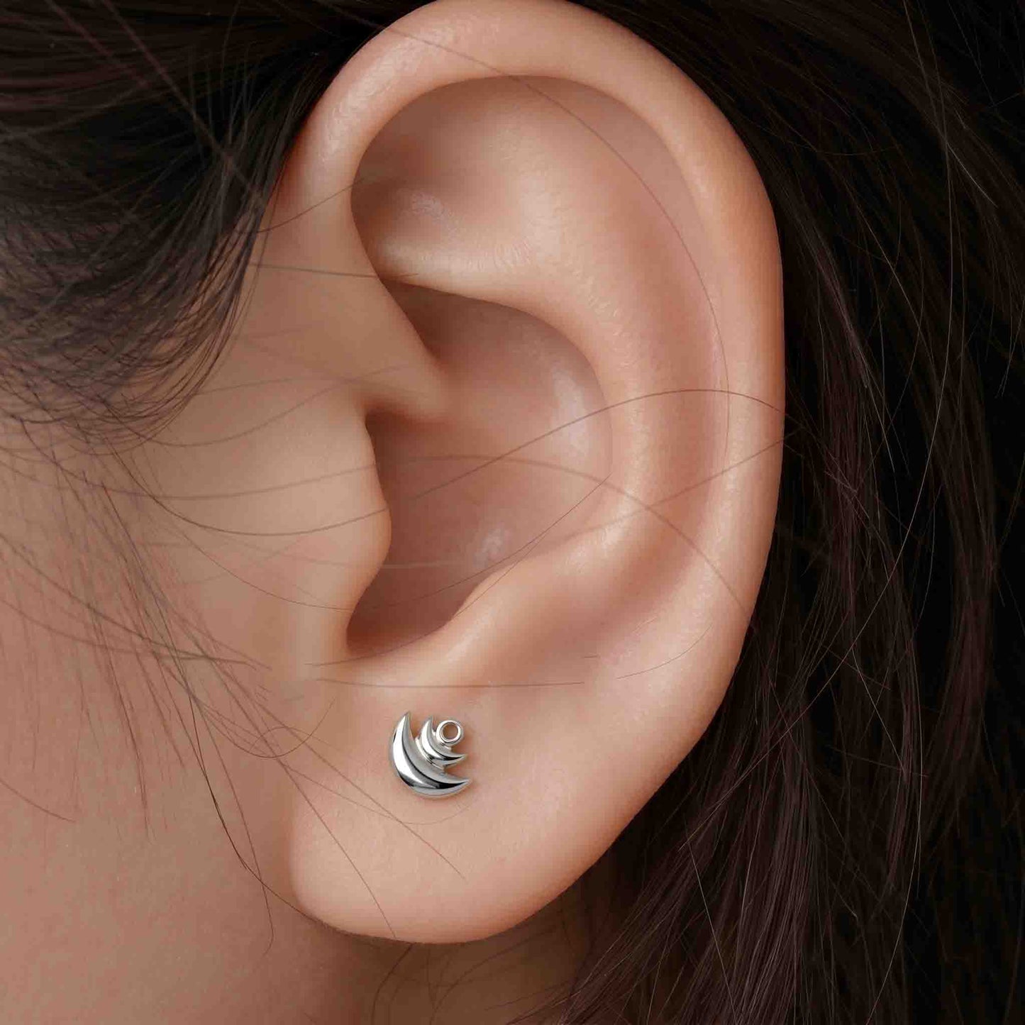 Silver Moon On Moon Earring