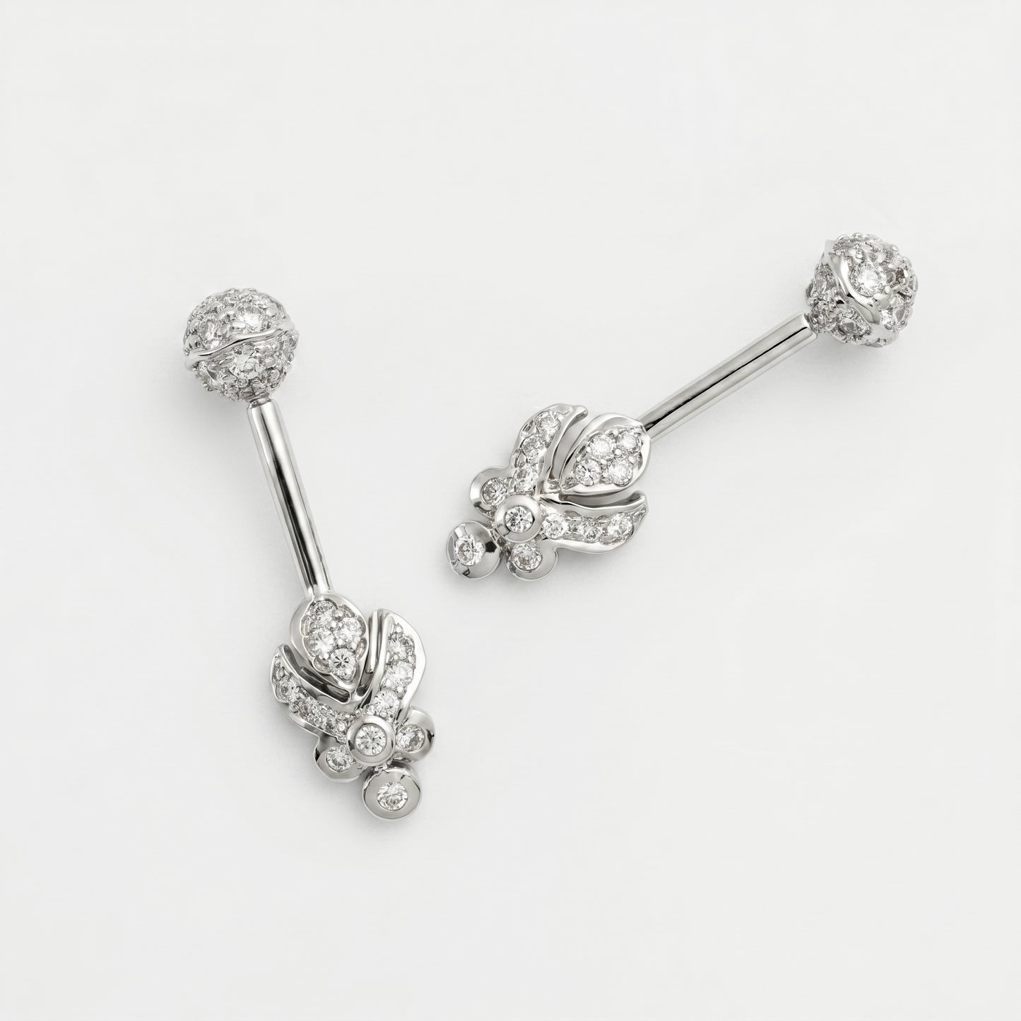 Silver Bugadi Lotus Bud Stone Ball 2 Top Gold Diamond Design