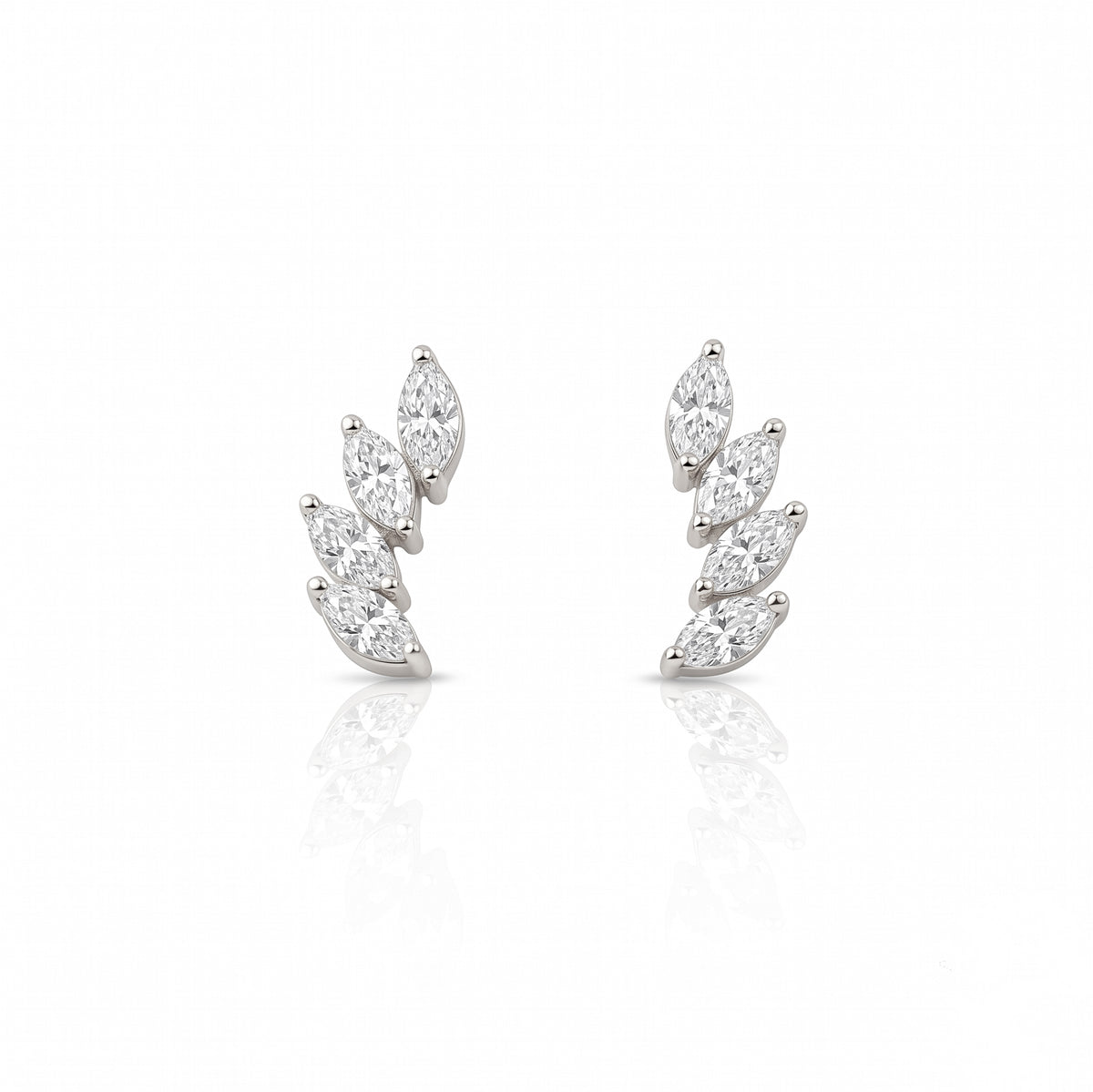 Silver Marquis Leaf Trace Stud Earrings