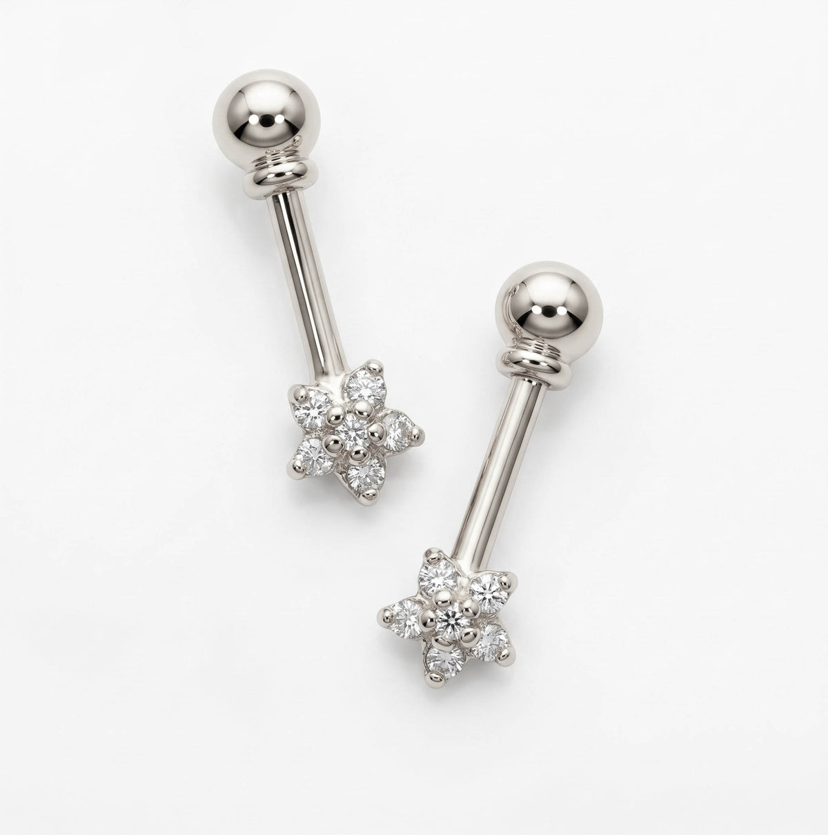 Silver Bugadi 6 Stone Flower Ball Top Gold Diamond Design