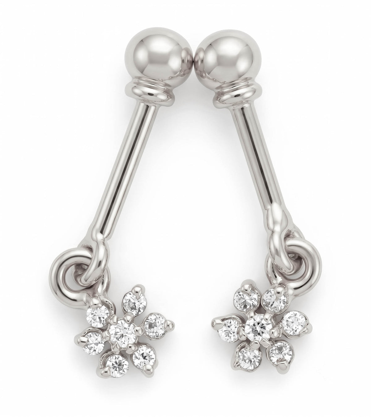 Silver Bugadi 7 Stone Flower Hanging Ball Top Diamond Design