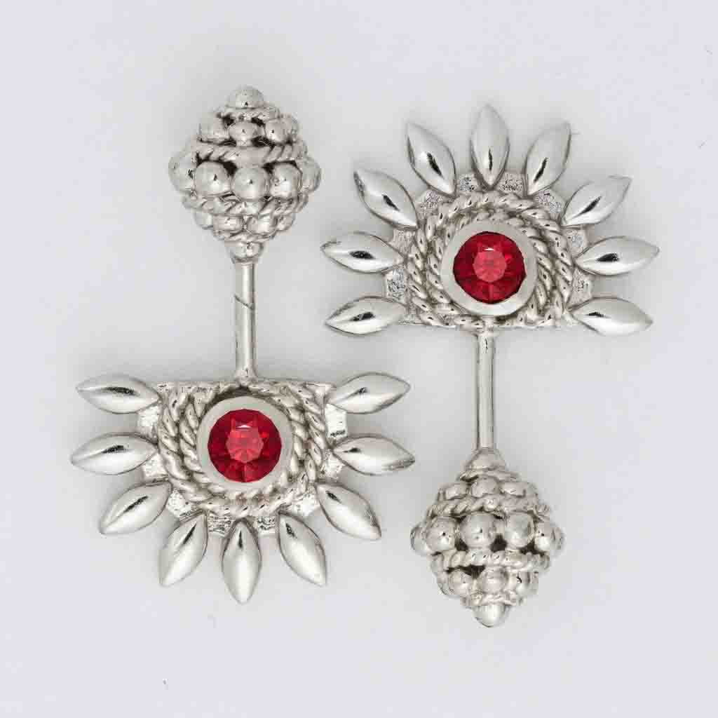Silver Bugadi Sun Shikhara Top Gold Ruby Red Design
