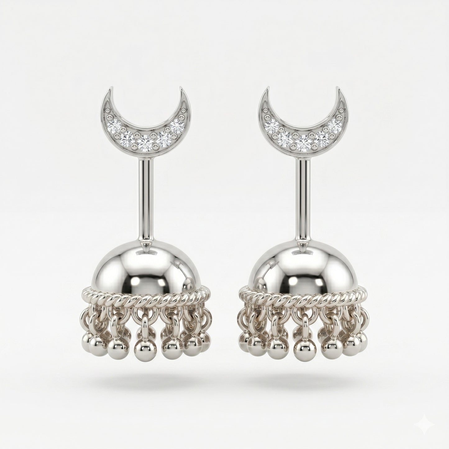 SILVER JHUMKA WITH STONE MOON TOP BUGADI