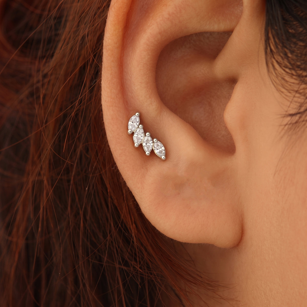 Silver Marquis Leaf Trace Stud Earrings